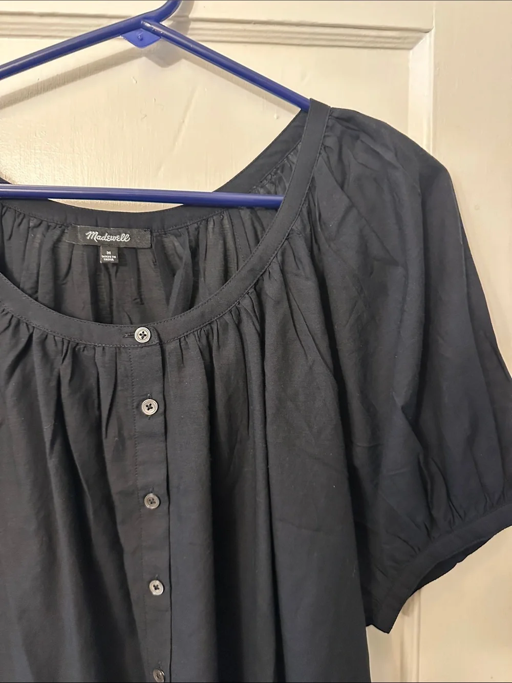 Madewell Black Button-Front Puff Sleeve Blouse